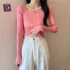 Início do outono novo doce e chique curto top roupas primavera e outono fino estilo estrangeiro camisola interna camisola base para mulheres