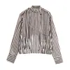 Roupas Femininas Transfronteiriças Verão 2026 Estilo Europeu e Americano Moda Versátil Camisa de Manga Longa Listrada de Botão Único com Gola Alta para Mulheres B482889