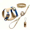 Nuevo arnés ligero, transpirable y ajustable hecho a medida para perro con collar impermeable de PVC, correa de doble propósito y portabolsas para excrementos