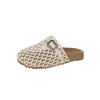 Meias-sandálias fechadas estilo Birkenstock para meninas, Novas sandálias de pescador vazadas trançadas em rede estilo francês de verão, Chinelos da moda estilo coreano