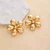 Pendientes Metálicos de Moda Creativa Estilo Ins Calados Corazón Estéreo Forma Geométrica Pétalos Estrella de Cinco Puntas Pendientes de Estilo Simple para Mujer