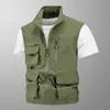 Chaleco multibolsillo transfronterizo para fotografía de ocio al aire libre, chaleco de secado rápido, impermeable, transpirable, color sólido, cuello superior