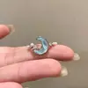 Anillo de Lujo Ligero de Nicho Azul Glaciar Estrella y Luna para Mujer, Anillo Abierto Ajustable de Gama Alta para Dedo Índice, Diseño Sencillo