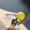 Anillo de plata Nafoge al por mayor incrustado con calcedonia amarilla natural anillo de plata de ley 990 anillo de plata abierto retro hecho a mano