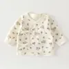 Camiseta de Algodón Puro para Bebé Recién Nacido, Estilo para Todas las Estaciones, Top de Bebé Sin Costuras, Ropa Transpirable Estilo Monje con Lazos
