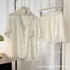 Nuevo Conjunto de Pijama de Seda Helada con Lunares Kt de Manga Corta para Mujer, Color Sólido, Simple y Cómodo, Ropa de Casa para Mujer