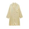 Calças de Sarja de Viscose Estilo Literário com Bolso com Aba Conjunto de Pijama com Pequena Lapela Bordada Camisola Opcional Multicor Roupa de Casa