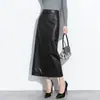 Falda de Piel de Oveja Haining para Mujer, Estilo Coreano Primavera y Otoño, Falda Bodycon de Cuero Genuino con Abertura Trasera, Falda Larga Versátil y Elegante