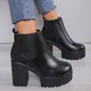 Botas Martin de Plataforma Impermeables de Otoño e Invierno Nuevas de Comercio Exterior Europeo y Americano, Tacones Altos Gruesos, Botas de Mujer Talla Grande, Botas de Cuero con Puño Elástico, Botas de Corte Bajo