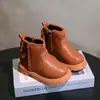 Botas de Princesa de Cuero para Niña, Nuevo Estilo Otoño, Botas Martin para Bebé con Lazo, Botas Individuales Dulces con Cremallera Lateral y Suela Suave