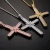 Estilo Hip-Hop Europeo y Americano Colgante de Cruz de Circonita Marca de Moda para Hombre Cadena Trenzada Versátil de Moda Collar para Pareja Full Diamond