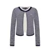 Cardigan de Punto con Bloques de Color Rayado Estilo Coreano Falso Dos Piezas para Mujer 2026 Otoño Nuevo Suéter Corto Suave Pegajoso Perezoso Abrigo