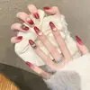 Uñas Portátiles de Alta Gama para Año Nuevo: Rojo Retro Cisne Puntos, Ojo de Gato Francés, Moño, Brillo Deslumbrante, Manicura Hecha a Mano que Realza el Cutis