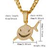 Colar de Corrente Cubana de Liga Metálica com Pingente de Tubarão Sorridente Totalmente Cravejado de Diamantes Hip-Hop Estilo Europeu e Americano Exagerado