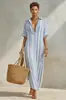 2026 Sitio Web Independiente Transfronterizo Moda Nueva Europea y Americana Vestido Camisa Rayado Casual Holgado Estilo Vacaciones Largo
