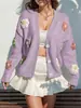 2025 Amazon Cárdigan de Punto Dulce Fresco con Botones y Estampado Floral para Mujer Suéter Lindo Holgado de Manga Larga para Mujer