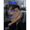 Camiseta Deportiva de Verano para Hombre Khaki Texturizada de Secado Rápido con Mangas Cortas, Hombro Normal y Puños en Mangas Tres Cuartos de Seda Helada