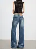 Jeans Retro Americanos Lavados de Tiro Bajo Micro-Campana para Mujer 2026 Primavera/Otoño Nuevos Pantalones Anchos Sueltos Adelgazantes con Caída