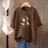 Camiseta de Manga Corta de Algodón Puro Resistente para Verano 2026 Nuevo Estilo de Verano Cuello Redondo Talla Grande Holgada Estampada Casual Hombro Normal