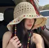 Nuevo Sombrero de Paja Tejida de Colores 2026 para Mujer, Sombrero Estilo Vacaciones en la Playa de Verano con Ala Ancha, Protección Solar y Sombrilla Sombrero de Pescador