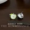 Manzana Verde de Halloween ~ Pendientes de Zirconia Estrella Mango Manzana Esmalte Gota Glaseado Estilo Ab Frescos y Divertidos Pendientes de Moda Nicho
