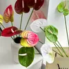 Flores de Anturio Rojas Artificiales con Textura Realista, Adecuadas para Decoraciones de Boda, Fotografía, Arreglos Florales Altos y Decoración del Hogar