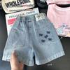 2025 verão roupas infantis meninas meninas shorts jeans verão doce oxigenado bordado hot pants calças finas respiráveis