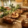 Juego de mesa y sillas para cafetería y tienda de té con leche, silla de ocio de doble asiento para reuniones/recepción/visitas para tienda de postres, cabina de sofá de madera maciza