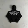 Cárdigan con Cremallera y Capucha de Terciopelo Gris Estampado Hip-Hop Callejero Americano de Alto Peso Saco de Traje de Marca de Moda para Hombre