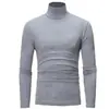 Camiseta de Manga Larga de Color Sólido Ajustada para Otoño e Invierno para Hombre Camisa Base Ceñida de Moda Cuello Medio Ropa de Otoño Talla Grande Moderna