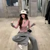 Camiseta de Manga Larga Henley con Bloques de Color, Estilo Coreano Falso Dos Piezas para Mujer, Diseño de Nicho Otoño e Invierno, Top Ajustado, Estilo Ins