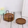 Posavasos de Café de Madera Personalizados Transfronterizos Posavasos de Barra Madera Maciza Redondos Almohadillas Aislantes con Estante de Almacenamiento Posavasos Aislantes