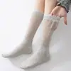 Meias Finas de Malha Respirável para Verão com Barra de Renda Franzida Estilo Ballet Meio da Panturrilha Jk Lolita Meias Largas Pura Desejo