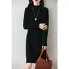 Elegante falda de punto de lana con cuello medio alto para mujer, jersey de cuerpo entero con diamantes grandes, color liso, informal, largo medio