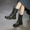 Jie Zou Otoño 2026 Nueva Llegada Piel de Vaca de Primera Capa Estilo Retro Punta Redonda Suela Plana Botas Temperamento de Viaje Moda Tendencia Zapatos para Mujer