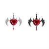 Pendientes Transfronterizos Nuevo Murciélago Oscuro de Halloween Corazón Rojo Alas de Diablo Blancas y Negras Estilo Gótico Retro Europeo y Americano
