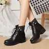 Botines Nuevos de Estilo Otoño e Invierno 2025 para Mujer, Botas de Mujer Estilo Coreano, Modernos y Versátiles, Punta Redonda, Tacón Grueso, Botas de Combate con Cordones, de Moda