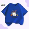 Comércio Exterior Camiseta Infantil de Manga Curta Halloween Abóbora para Meninos e Meninas Top Cartoon Estampado de Meia Manga Vermelho Algodão Puro Verão
