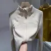 Sudadera térmica de forro polar con diseño de espina de pez, cuello alto, doble cremallera, manga larga para mujer, nueva chaqueta superior gruesa y cálida de otoño e invierno