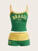 Conjunto de top sin mangas de encaje de verano Y2K transfronterizo y shorts, estilo chica hot europea y americana, estampado de bandera de Brasil, top corto, sexy al por mayor