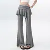 Calça mágica de perna fina para o início do outono, falso conjunto de duas peças com barra de babado, calça de yoga feminina slim fit, calça de ginástica, calça casual emagrecedora de comprimento total