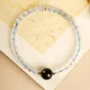Pulsera de Cuentas de Obsidiana Natural y Aguamarina Cuentas de Separación Diseño Original Apilable Joyería de Cristal para Mano Fabricante Venta al por Mayor en Stock