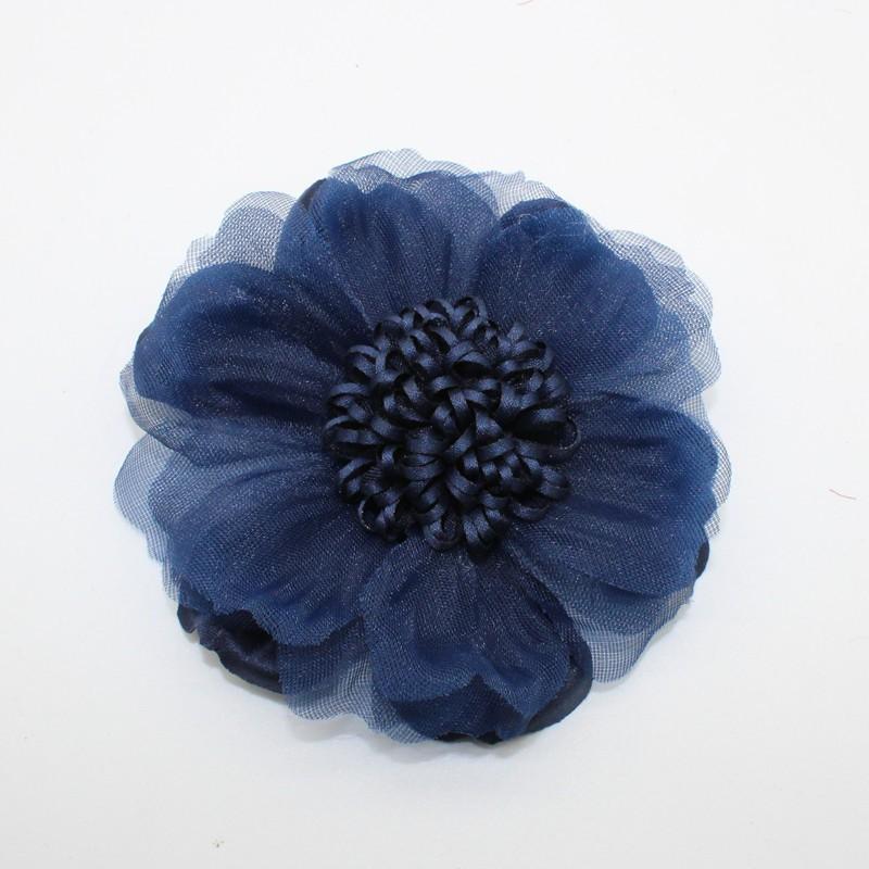 六角雪纺带芯花藏青