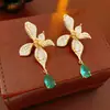 Pendientes Florales de Circonita Vintage, Lujo Ligero, Gama Alta, Pendientes Exquisitos, Centrados en el Diseño, Nicho, Pendientes Exagerados