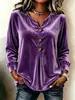 2026 Comercio exterior transfronterizo europeo y americano Amazon nuevo top de terciopelo para mujer elegante de manga larga con botones y cuello en V Camiseta