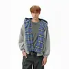 Sudadera con capucha a cuadros estilo retro americano, cárdigan, para hombre, holgada, corte limpio, color liso, para pareja