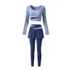 Conjunto Deportivo de Cintura Alta Cruzada Top Corto de Manga Larga Falda-pantalón Falsa de Dos Piezas Secado Rápido Correr Yoga Conjunto de Dos Piezas