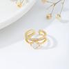 Anillo abierto de trébol con circonita incrustada de alta calidad chapado en oro de 18 quilates, anillo de gran venta para transmisión en vivo al por mayor