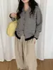 Cárdigan suéter de rayas color block estilo coreano, nueva colección otoño/invierno 2026, retro y versátil, cárdigan de punto casual para mujer