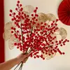 Flores Secas Frutas Vermelhas Flores Artificiais de Acácias Buquê Folhas de Eucalipto Ginkgo Decoração de Chão para Sala de Estar Arranjo de Flores Tecelagem